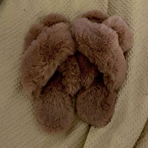 Pink fuzzy slippers